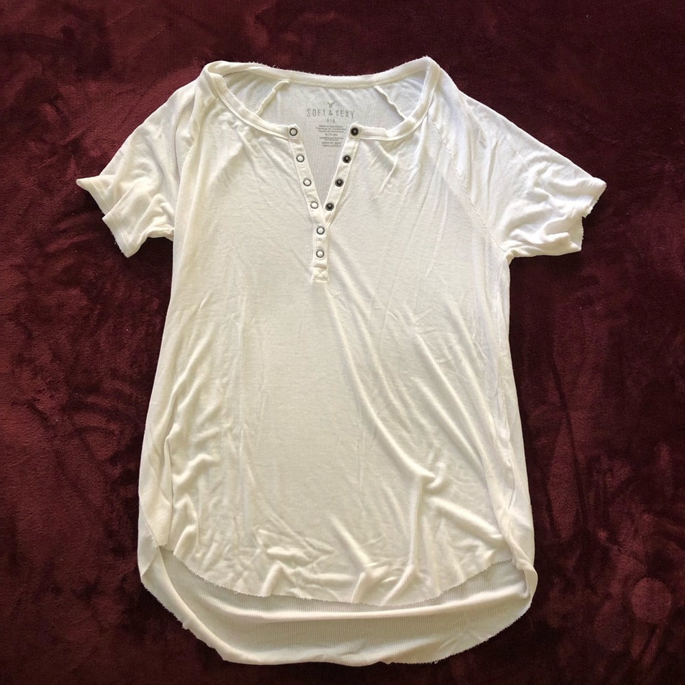 White AE Ribbed Henley Tee